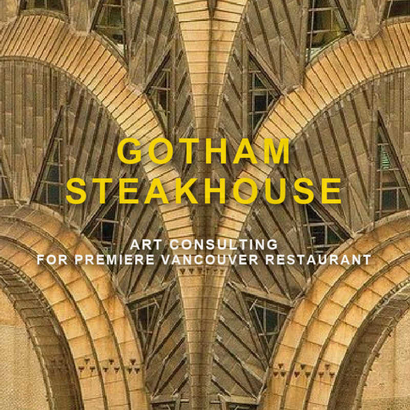 art deco architecture with text 'Gotham Restaurant art consulting project'