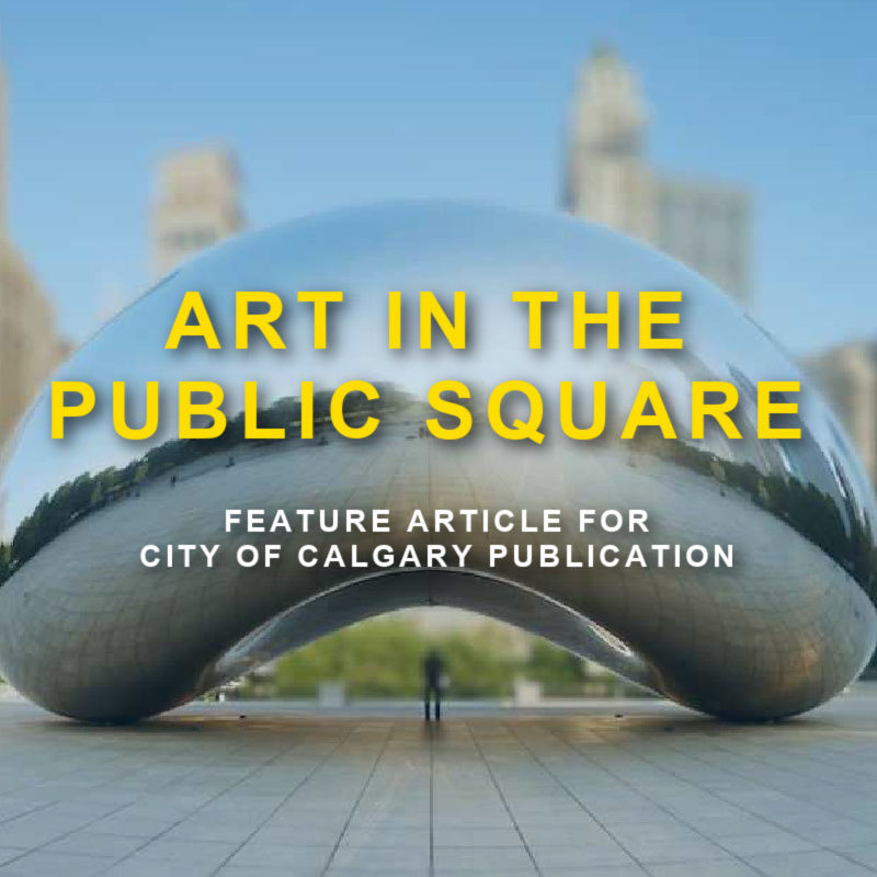 public sculpture with text 'Art In The Public Square'