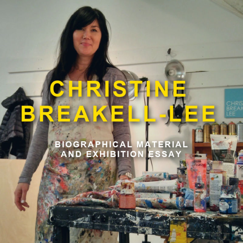 artist in studio with text Christine Breakell-Lee 'biographical material'