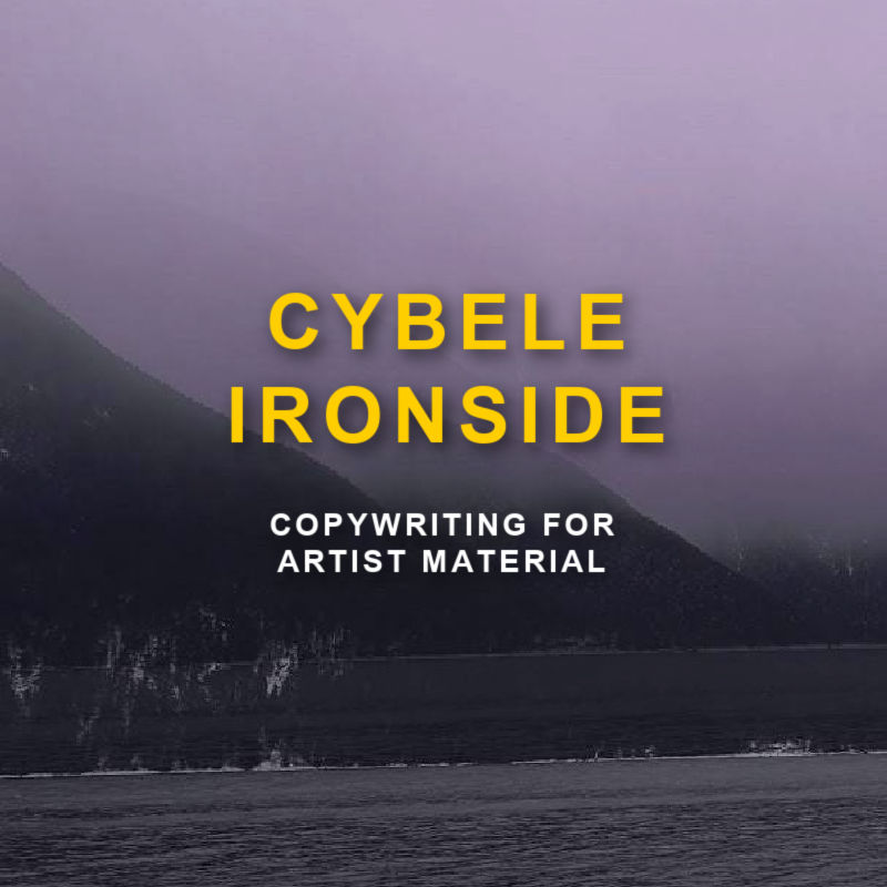 lush landscape with text on artist Cybele Ironside about copy writing for artist material
