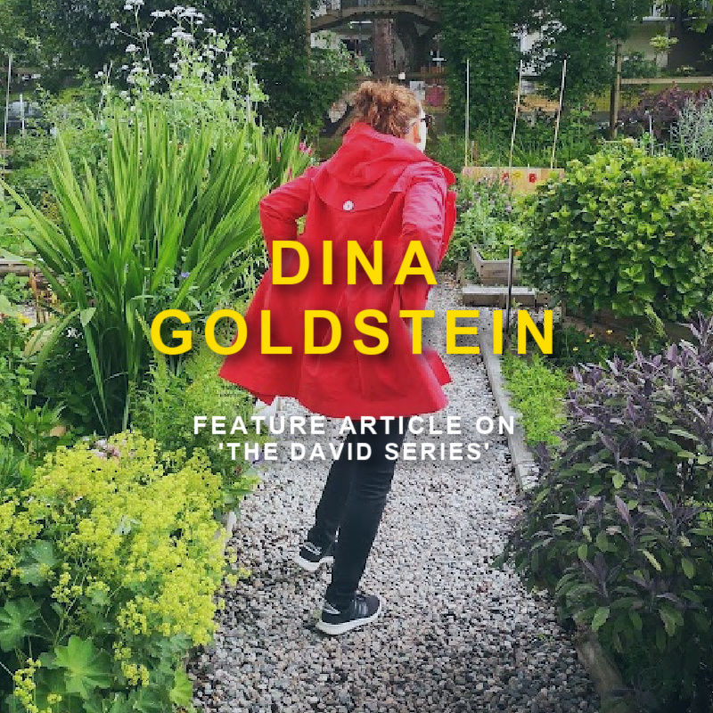 Vancouver photographer Dina Goldstein in garden with text 'Feature Article on The David Series'