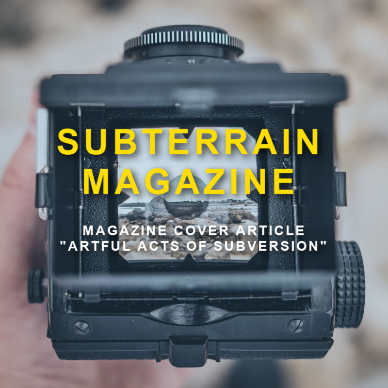 camera with text ;Sub-Terrain Magazine article on Michael Levin