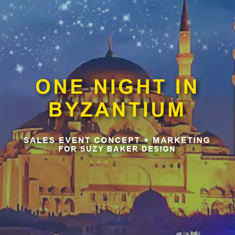 middle eastern building with text 'One Night in Byzantium Sales Event concept and marketing'