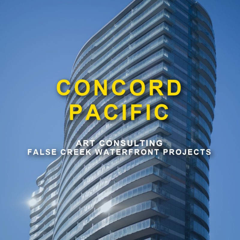Vancouver condo building with text 'Concord Pacific art consulting projects'